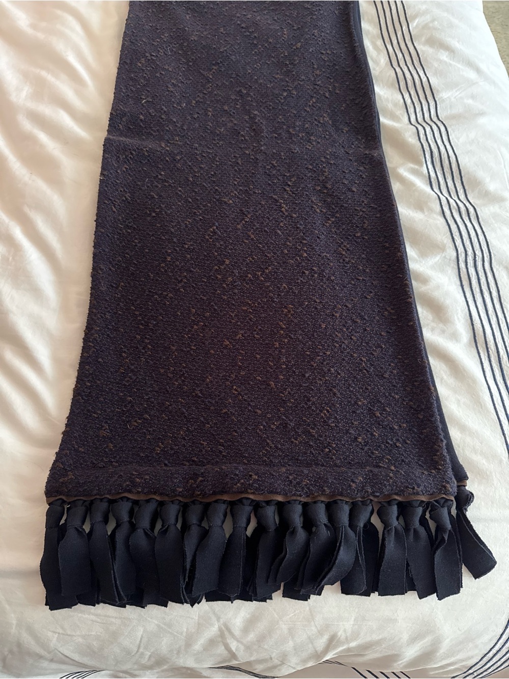 Worth Deep Navy Tweed Fringe Scarf/Shawl